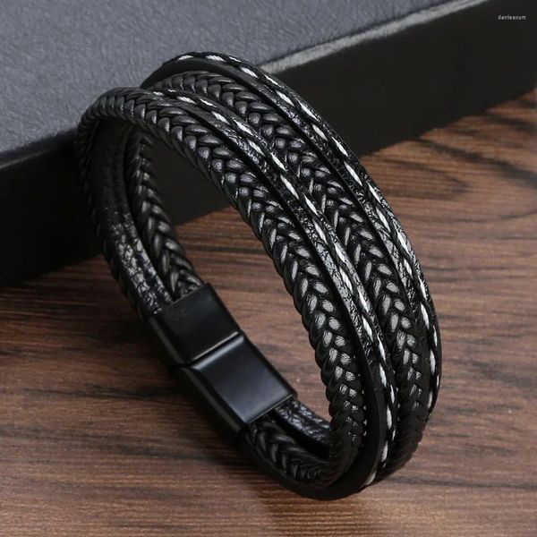 Bracelets de charme Mode Classique Bohème Multicouche En Cuir Tressé Pour Hommes Boho Plage Casual Bracelet En Acier Inoxydable Boucle