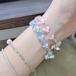 Bracelets de charme Bracelet de perles de cristal de coeur coloré de mode avec des cloches pour les femmes tout-match exquis clair Transparent chanceux