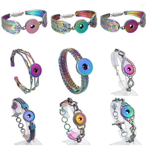 Pulseras con dijes Moda Colorida Pulsera a presión Brazalete Ajuste Flor 20 mm 18 mm Botones a presión Joyería Botón de metal magnético