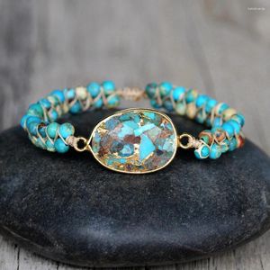 Pulseras de encanto Fashion Copper Turquesa Pulsera Imperial Jasper con cuentas envueltas para mujeres joyas