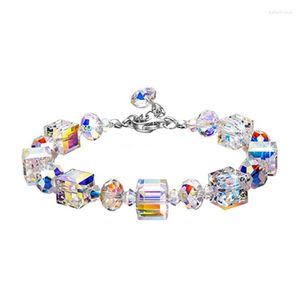 Bracelets porte-bonheur mode créatif géométrique AB couleur 8mm autrichien sucre Cube cristal Bracelet réglable carré perlé pour les femmes bijoux