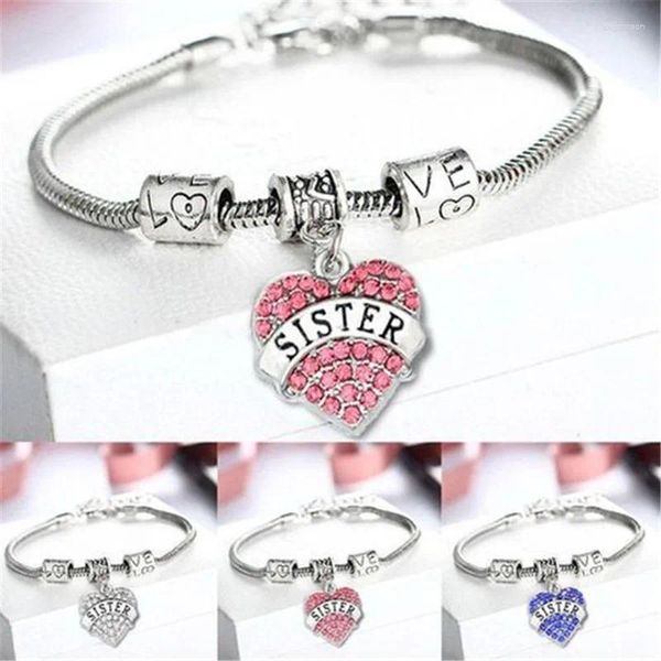 Bracelets charme de mode cristal amour coeur rose rose bracelet bracelet sœur pendante familiale féminine bijoux cadeau