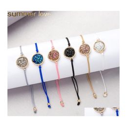 Bracelets de charme Mode Crystal Quartz Druzy Colorf Bracelets de corde en pierre naturelle pour femmes Summer Beach Bijoux Cadeaux Drop Livraison Otqhy