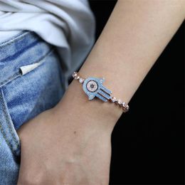 Bracelets porte-bonheur mode CZ Tennis Hamsa main hommes femmes chanceux Micro pavé coloré tresse réglable Pulseira Masculina cadeaux