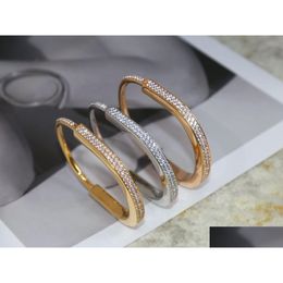 Bracelets à charme créateur de mode créateur en U-Shape Diamond Brangle Brace Lock Bracelet Sier 18K Rose Gold Crystal No For Women Jewelry avec Veet Ounc