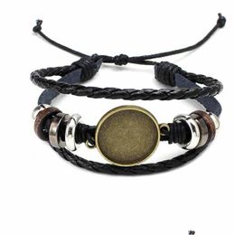 Bedelarmbanden mode diy mti leer lederen armband bangle lege base fit 20 mm ronde po glas cabochon setting ring bak sieraden dh3hs