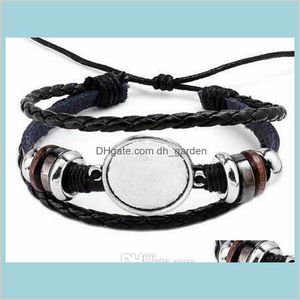 Pulseras con dijes Moda Diy Pulsera de cuero de múltiples capas Brazalete Base en blanco Ajuste 20Mm Redondo Po Cabujón de vidrio Ajuste Bisel Bandeja Joyería