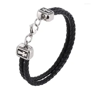 Bracelets de charme Mode Double Couche Noir Tressé En Cuir Croix Bracelet Hommes En Acier Inoxydable Fermoir Pour Femmes Bijoux PD1090