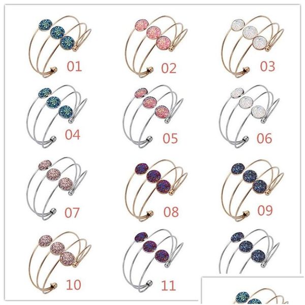 Charme Bracelets Mode Druzy Drusy Bracelet Sier Or Couleur 6 Couleurs Trois Couches Ronde Imiter Pierre Bracelet Pour Femmes Bijoux Drop Dh3X1