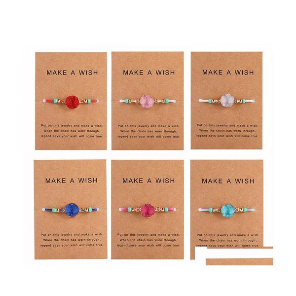 Bracelets de charme bracelet en pierre de r￩sine Druzy avec une carte-cadeau de souhait tress￩ des perles de corde ￠ corde bracele pour femmes hommes handmad dhxnd