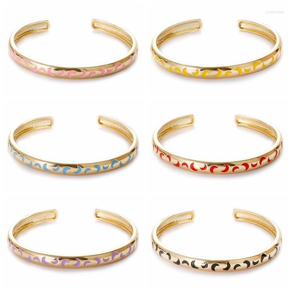 Pulseras con abalorios, pulsera elegante de latón chapado en oro a la moda para mujer, brazalete abierto de aceite con goteo de luna y estrella, regalo de cumpleaños para mujer