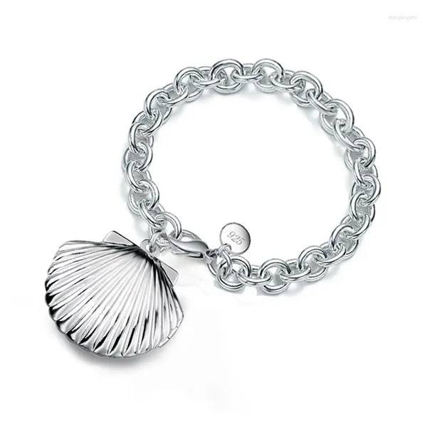 Pulseras de encanto Moda Precio de fábrica 925 Plata esterlina Pulsera de cadena gruesa Forma de concha PO Locket para joyería de mujer