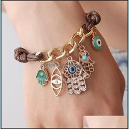 Bedelarmbanden mode fatimas hand hamsa armband kwade oog lederen hanger geknipte link voor vrouwen arm fatima 133 w2 drop levering jood dh6b7