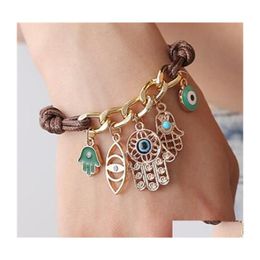 Bedelarmbanden mode fatimas hand hamsa armband kwade eye lederen hanger brei -link voor vrouwen arm fatima 133 w2 drop levering jood dhihc