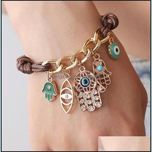 Bracelets de charme Mode Fatimas Main Hamsa Bracelet Evil Eye Pendentif En Cuir Lien En Tricot Pour Femmes Bras Fatima 133 W2 Drop Livraison Jewe DH6B7