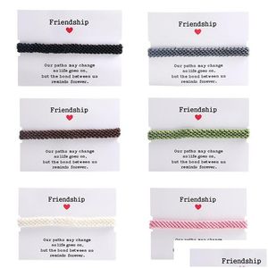 Bracelets Charm Fashion Friendship For Women Hechor Handmaded Traducido con tarjeta de papel Ajustable Bohemian Wax Wax Bang Dhkza