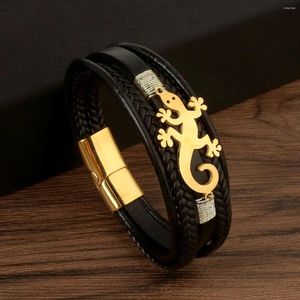 Bracelets de charme Mode Gecko Classique Bracelet En Cuir Pour Hommes Couleur Argent En Acier Inoxydable Aimant Bracelet Punk Année Cadeaux