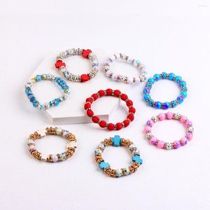 Bracelets de charme Mode Glaze Cristal Perlé Pour Les Femmes Boho Bijoux Turquoise Croix Élastique Perles Colorées Brassard Bracelets