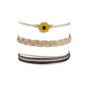 Pulseras de encanto Moda Cadena brillante con cuentas Margarita Flor Pulsera Conjunto de tres piezas Hombres simples Joyería Haciendo Encantos de margaritas rosadas