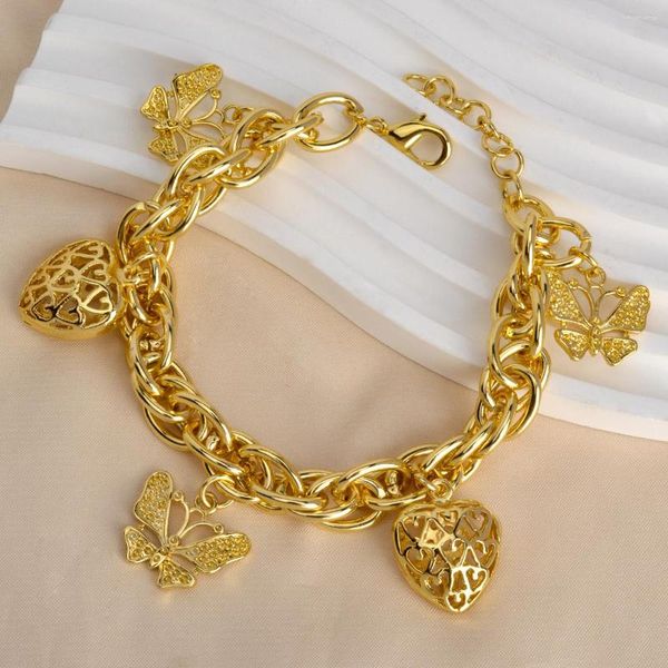 Pulseras con dijes Pulsera de oro de moda Encantos de mariposa plateados para mujeres Cadena de eslabones de mano ajustable Fiesta de compromiso Regalo femenino