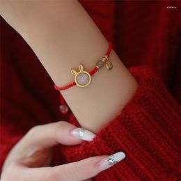 Pulseras con abalorios, pulsera de Color dorado a la moda para mujer, brazaletes de la suerte de ópalo con cuerda roja Fu Bless, joyería