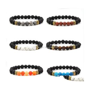 Bracelets de charme Mode Plaqué Or Oeil De Tigre Naturel Noir Pierre De Lave Bracelet Élastique Aromathérapie Diffuseur D'huile Essentielle Pour Wome Dhekn