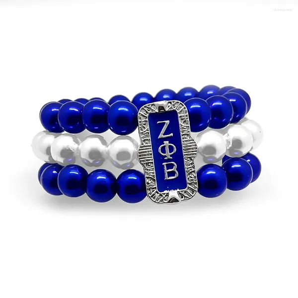 Pulseras con dijes Moda Sociedad de hermandad griega ZETA PHI BETA Etiqueta de letra Esmalte metálico Colgante Pulsera de cuentas de perlas multicapa