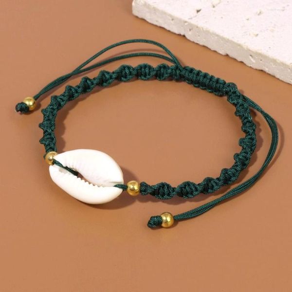 Bracelets porte-bonheur mode vert réglable corde tresse coquille perles Bracelet couleur or petits bijoux faits à la main cadeaux