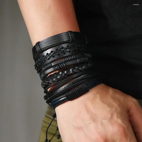 Pulseras de encanto Moda tejida a mano para hombres Multi-capa Retro Punk Joyería de ocio Pulsera transfronteriza Regalos de bricolaje al por mayor