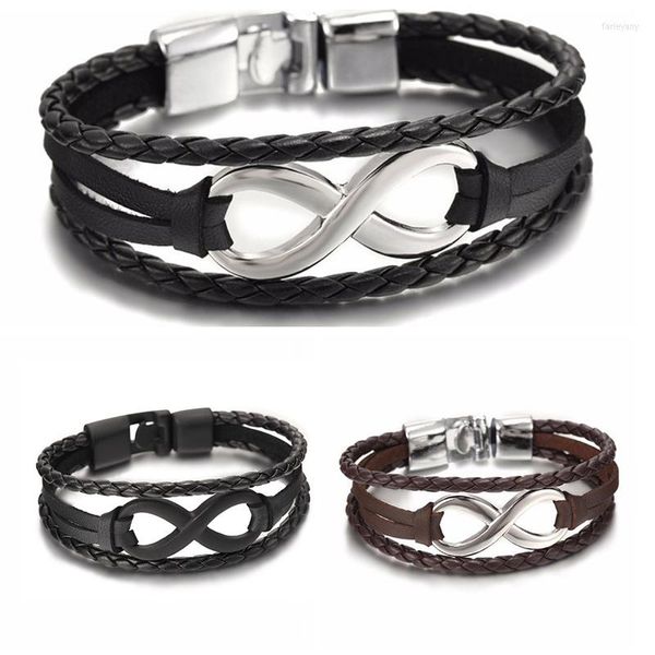 Bracelets porte-bonheur Mode Infinity Bracelet En Acier Inoxydable En Cuir Modèle Classique Hommes Chaîne Boucle Bijoux Cadeau