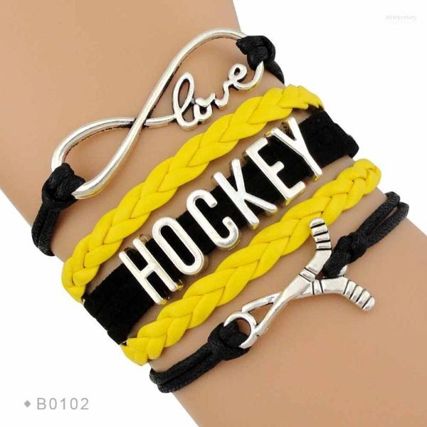 Pulseras de encanto Moda Infinity Love Blues Jugador de hockey Mamá Joyería Trenza de cuero Wrap para mujeres1 Inte22