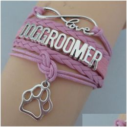 Bedelarmbanden Mode Oneindigheid Liefde Hond Groomer Poot Hanger Ketting Armband Touw Leer Veet Sieraden Dierenliefhebbers Geschenken Drop Deliv Dhi6J