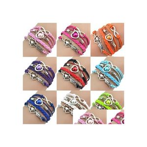 Pulseras con dijes Moda Infinito Amor Corazón Perlas para mujeres Hombres Cupidos Flecha Trenzada Cadena de cuero Brazalete Joyería hecha a mano en D Dhiib