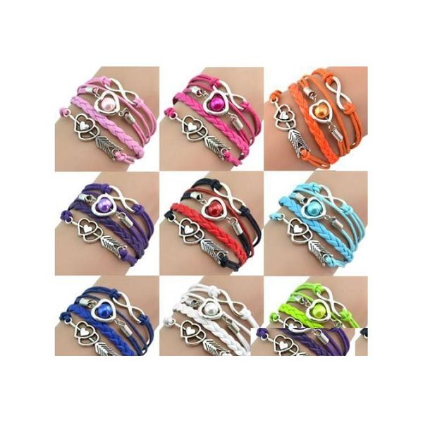 Pulseras con dijes Moda Infinito Amor Corazón Perlas Para Mujeres Hombres Cupidos Flecha Cadena de cuero trenzado Abrigo Brazalete Joyería hecha a mano en Ot6Rs