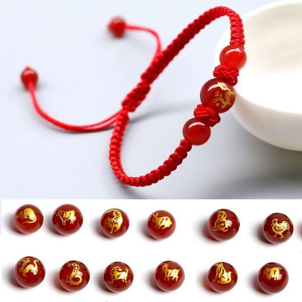 Bracelets porte-bonheur bijoux de mode 12 Constellations Bracelet pour hommes femmes corde rouge tissé signe du zodiaque chinois cadeaux d'anniversaire