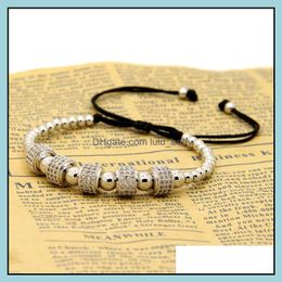 Bracelets de charme bijoux de mode 4 mm et 6 mm Perles de cuivre exquises tisser la forme géométrique des accessoires CZ tresser Rame Sier Bracelet DHT1S