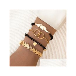 Pulseras con dijes Joyería de moda 4 Unids / set Pulsera Anillo doble Corazón Colgante Perlas Brazalete Conjunto Entrega de gota Dhlj8