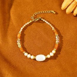 Bracelets de charme accessoires de bijoux de mode orange cristal natural stone perle bracelet femme de haute qualité en acier inoxydable