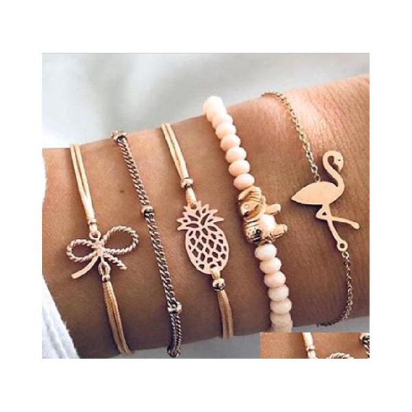 Bracelets de charme bracelet de bijoux de mode Set Bowknot Flamingo Elephant Creaded Chain 5pcs / Set Drop Livrot Dhdmn