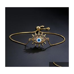 Bracelets de charme Bijoux de mode Cuivre Evil Eye Pendentif Bracelet Plaqué Or Incrusté Zircon Yeux Bleus Drop Livraison Dhkst