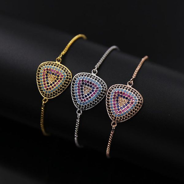 Bracelets porte-bonheur bijoux de mode cuivre mosaïque pleine pierre boîte chaîne peut ajuster la taille coloré Triangle dame BraceletCharme