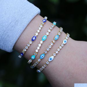 Bedelarmbanden mode sieraden email Evil oogarmbanden voor vrouwen kristal zirkoon blauwe ogen ketting armband drop levering dhr0v