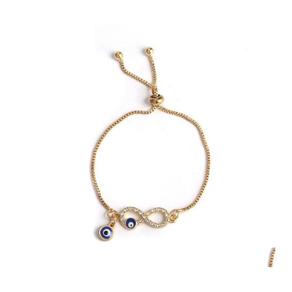 Bracelets porte-bonheur Bijoux de mode Evil Eye Figure Huit Petit Pendentif Bleu Bracelet Réglable Drop Delivery Dhwkv