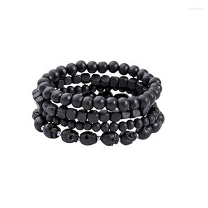 Bracelets porte-bonheur bijoux de mode Punk noir perles de bois naturel Bracelet pour femmes hommes poignet ornement crâne Bracelet accessoires