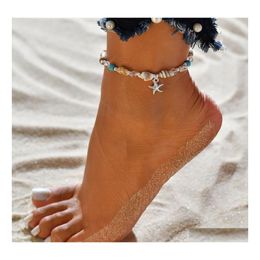 Braceletas de encanto conchas de joyería de moda Cadena de tobillina Charmas de estrellas de mar conleadas Pulsera de tobillo Tobilleros Cadenas de pie Drop de Dhdxh