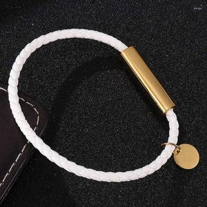 Bracelets de charme Bijoux de mode Bracelet en cuir tressé blanc Femmes Hommes Boucle magnétique en acier inoxydable Couples Bracelet FR0718