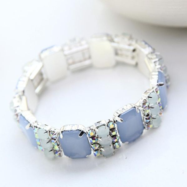 Pulseras con dijes Moda para mujer Azul Rhinestone Cristal Pulsera elástica Joyería de boda nupcial Accesorios Chica Fiesta Temperamento Regalo