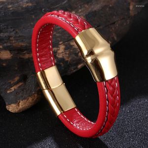 Pulseras con dijes, pulsera de cuero de moda, brazaletes para hombres, cierre magnético, brazaletes de acero inoxidable para hombre, regalos de joyería SP1261