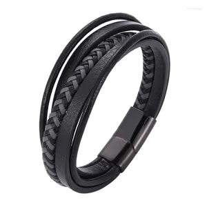 Charm Armbanden Mode Lederen Mannen Sieraden Rvs Magnetische Sluiting Multilayer Gevlochten Touw Polsband Voor Mannelijke SP1075