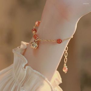 Charm Armbanden Mode Geluk Imitatie Natuur Rode Steen Kraal Bell Armband Voor Vrouwen Meisje Retro Etnische Wind Jaspis Sieraden Verjaardag Gi